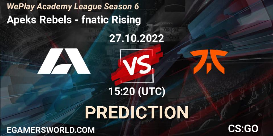 Pronóstico Apeks Rebels - fnatic Rising. 27.10.2022 at 15:20, Counter-Strike (CS2), WePlay Academy League Season 6