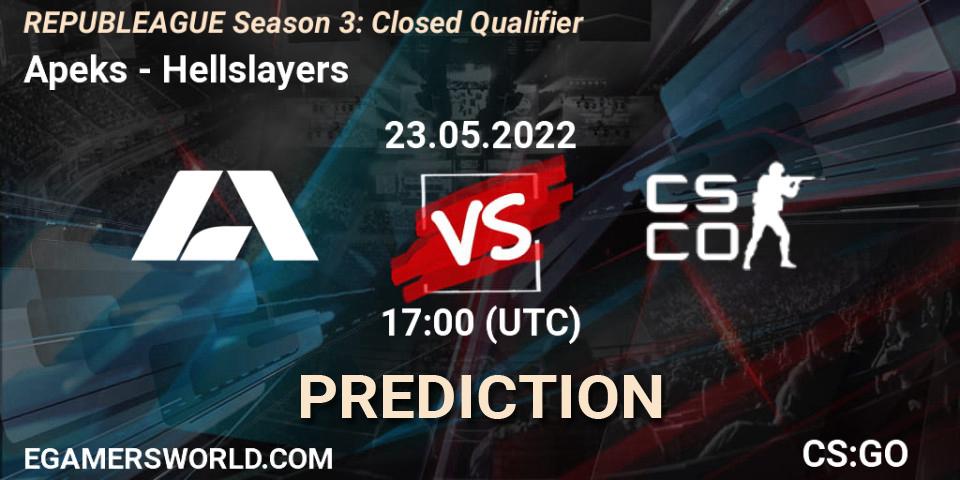 Pronóstico Apeks - Hellslayers. 23.05.2022 at 17:25, Counter-Strike (CS2), REPUBLEAGUE Season 3: Closed Qualifier