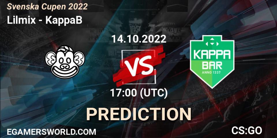Pronóstico Lilmix - KappaB. 14.10.2022 at 17:50, Counter-Strike (CS2), Svenska Cupen 2022