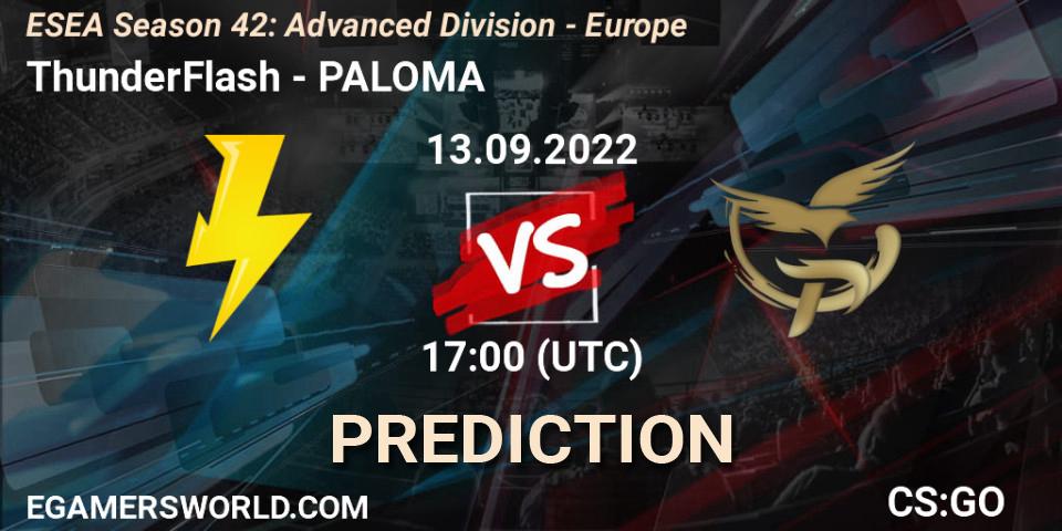 Pronóstico ThunderFlash - PALOMA. 13.09.2022 at 17:00, Counter-Strike (CS2), ESEA Season 42: Advanced Division - Europe