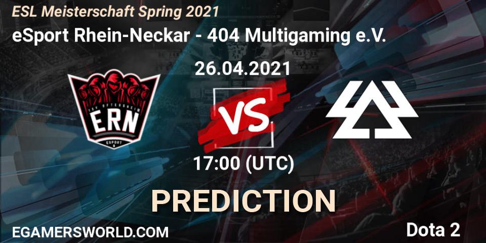 Pronóstico eSport Rhein-Neckar - 404 Multigaming e.V.. 26.04.2021 at 17:05, Dota 2, ESL Meisterschaft Spring 2021