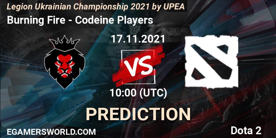 Pronóstico Burning Fire - Codeine Players. 17.11.2021 at 10:12, Dota 2, Legion Ukrainian Championship 2021 by UPEA