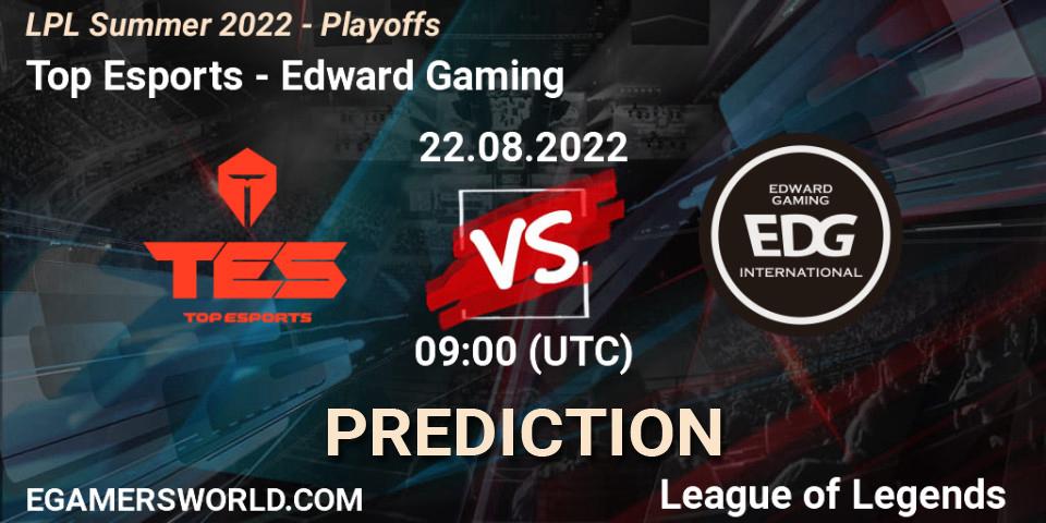 Pronóstico Top Esports - Edward Gaming. 22.08.2022 at 09:00, LoL, LPL Summer 2022 - Playoffs
