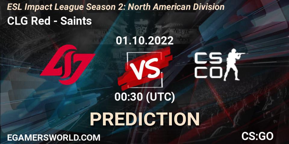 Pronóstico CLG Red - Saints. 01.10.2022 at 00:30, Counter-Strike (CS2), ESL Impact League Season 2: North American Division