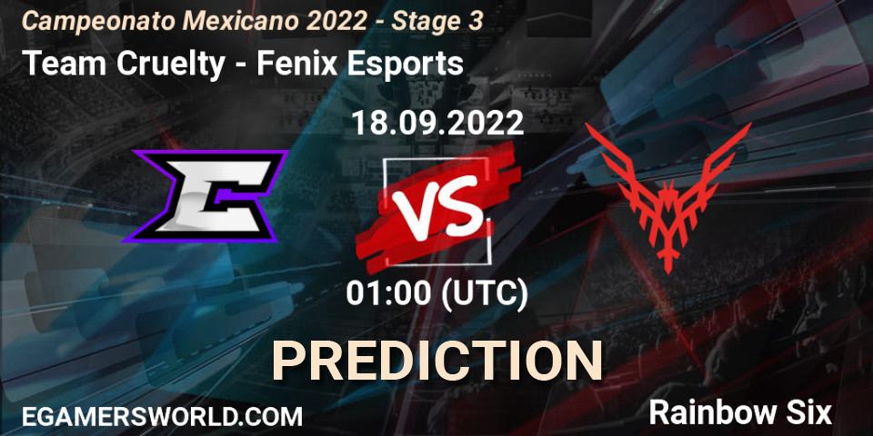 Pronóstico Team Cruelty - Fenix Esports. 18.09.2022 at 01:00, Rainbow Six, Campeonato Mexicano 2022 - Stage 3