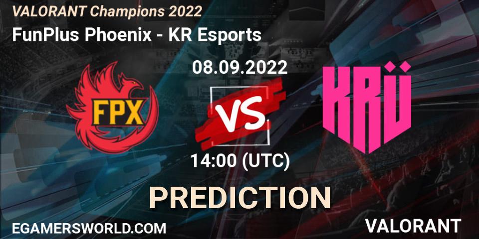 Pronóstico FunPlus Phoenix - KRÜ Esports. 08.09.2022 at 14:15, VALORANT, VALORANT Champions 2022