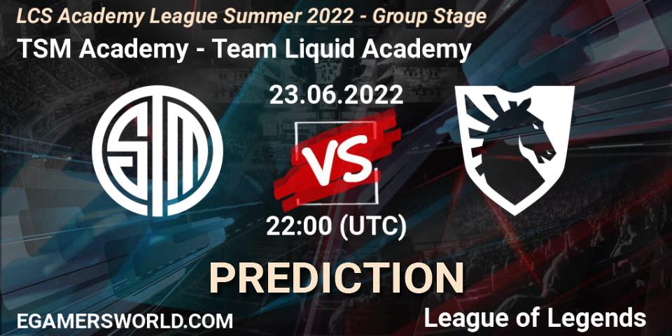 Pronóstico TSM Academy - Team Liquid Academy. 23.06.2022 at 22:00, LoL, LCS Academy League Summer 2022 - Group Stage