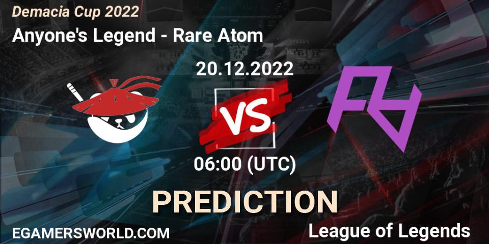 Pronóstico Anyone's Legend - Rare Atom. 20.12.2022 at 06:00, LoL, Demacia Cup 2022