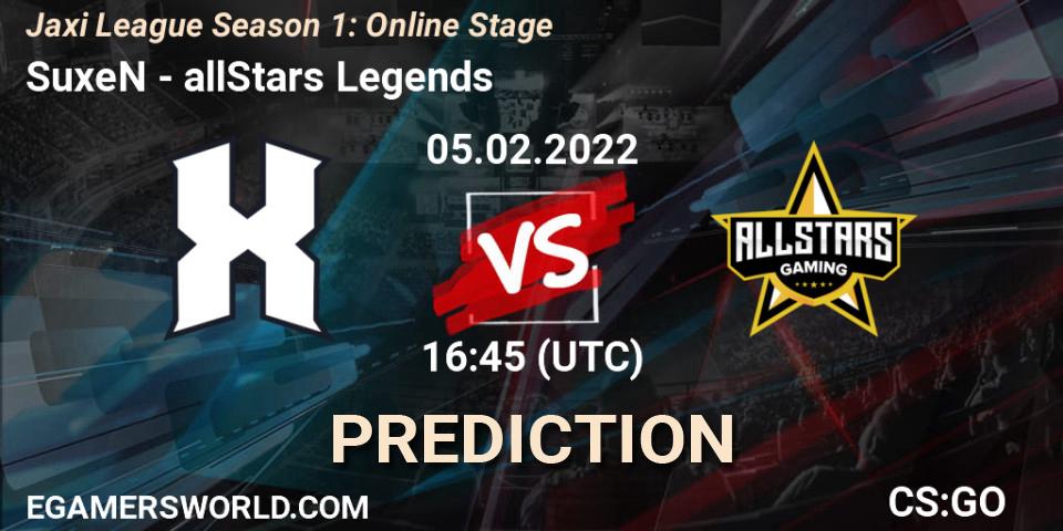 Pronóstico SuxeN - allStars Gaming. 05.02.2022 at 16:45, Counter-Strike (CS2), Jaxi League Season 1: Online Stage