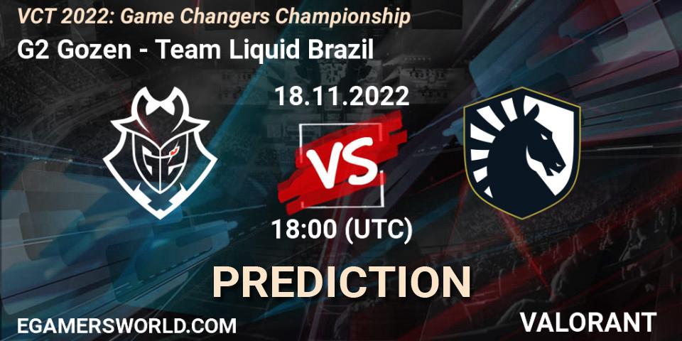 Pronóstico G2 Gozen - Team Liquid Brazil. 18.11.2022 at 17:55, VALORANT, VCT 2022: Game Changers Championship
