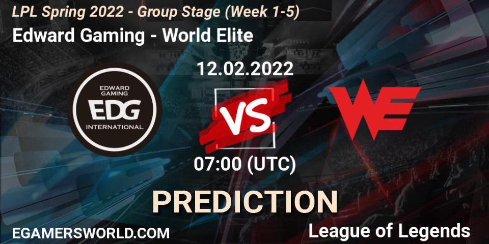 Pronóstico Edward Gaming - World Elite. 12.02.2022 at 07:00, LoL, LPL Spring 2022 - Group Stage (Week 1-5)