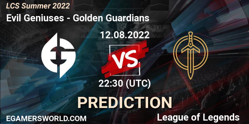 Pronóstico Evil Geniuses - Golden Guardians. 12.08.22, LoL, LCS Summer 2022
