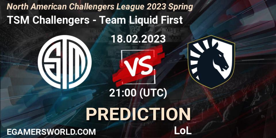 Pronóstico TSM Challengers - Team Liquid First. 18.02.2023 at 21:00, LoL, NACL 2023 Spring - Group Stage