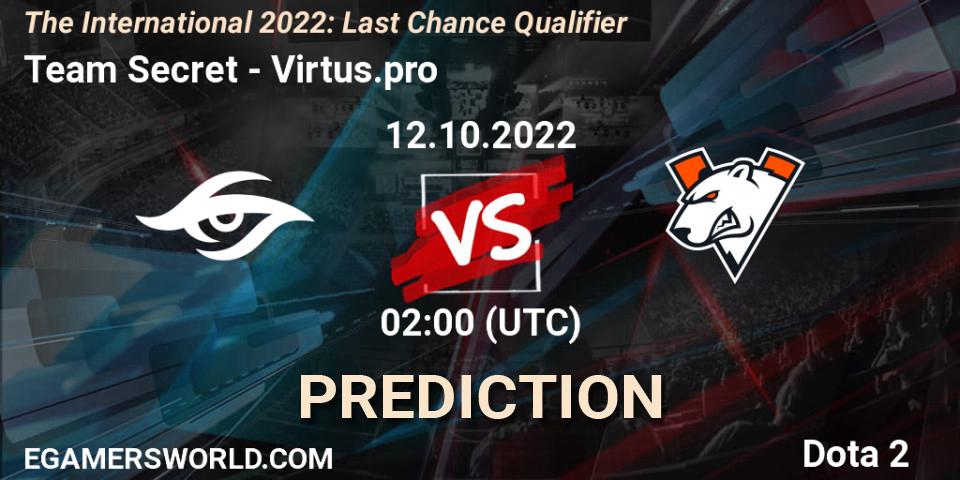 Pronóstico Team Secret - Virtus.pro. 12.10.22, Dota 2, The International 2022: Last Chance Qualifier
