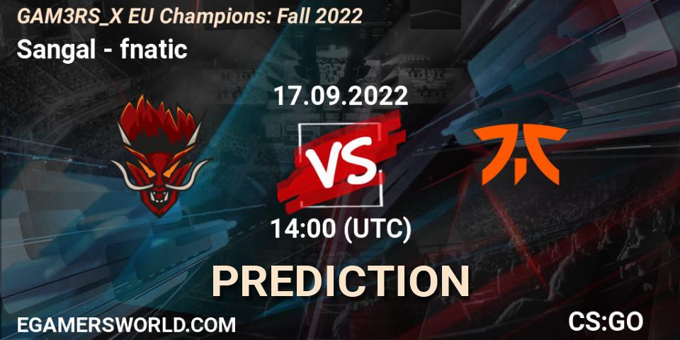 Pronóstico Sangal - fnatic. 17.09.2022 at 14:00, Counter-Strike (CS2), GAM3RS_X EU Champions: Fall 2022