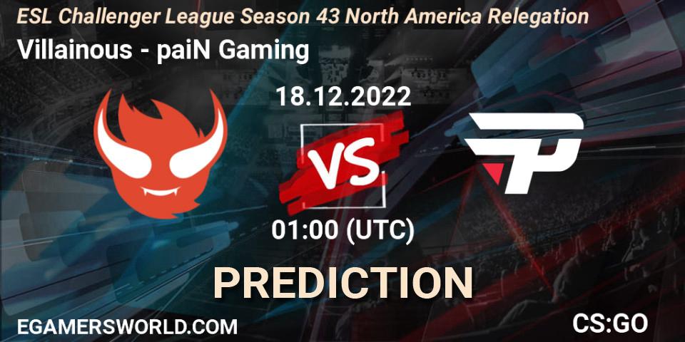 Pronóstico Villainous - paiN Gaming. 18.12.2022 at 01:00, Counter-Strike (CS2), ESL Challenger League Season 43 North America Relegation