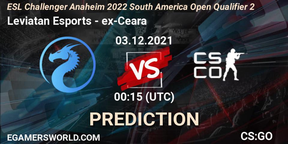 Pronóstico Leviatan Esports - ex-Ceara. 03.12.2021 at 00:45, Counter-Strike (CS2), ESL Challenger Anaheim 2022 South America Open Qualifier 2