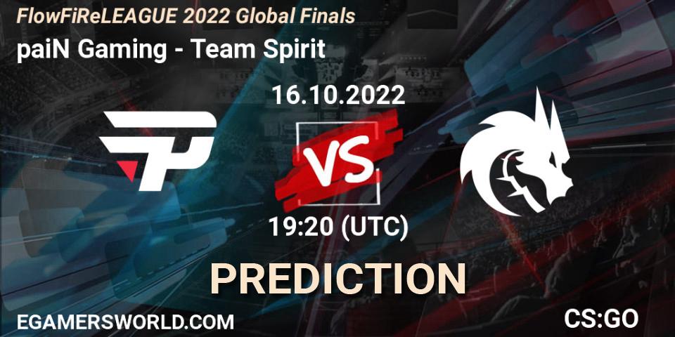 Pronóstico paiN Gaming - Team Spirit. 16.10.2022 at 19:20, Counter-Strike (CS2), FlowFiReLEAGUE 2022 Global Finals
