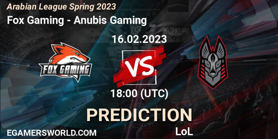 Pronóstico Fox Gaming - Anubis Gaming. 16.02.2023 at 18:00, LoL, Arabian League Spring 2023