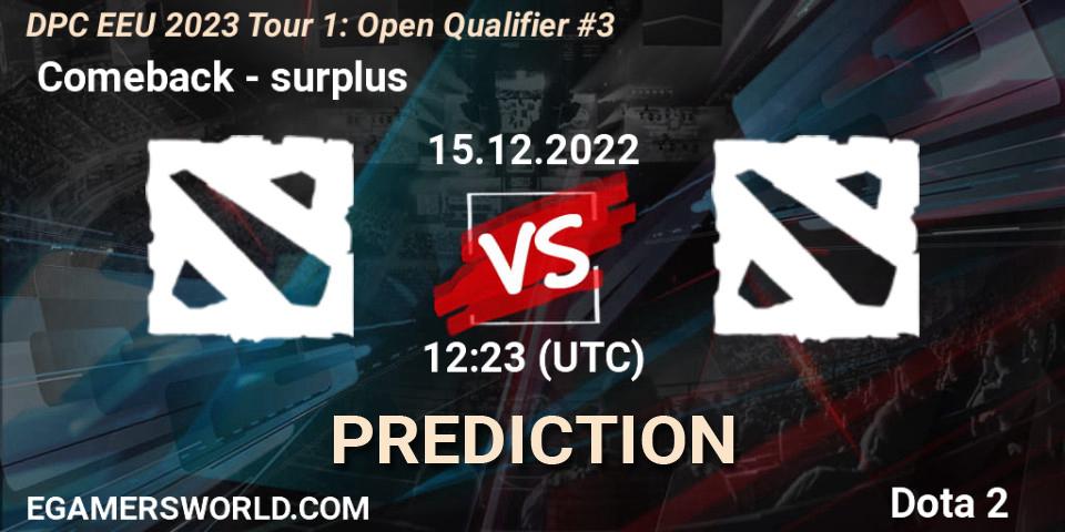 Pronóstico Comeback - surplus. 15.12.2022 at 12:23, Dota 2, DPC EEU 2023 Tour 1: Open Qualifier #3