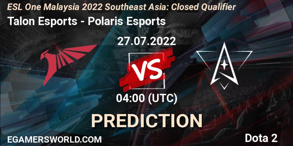 Pronóstico Talon Esports - Polaris Esports. 27.07.2022 at 04:01, Dota 2, ESL One Malaysia 2022 Southeast Asia: Closed Qualifier