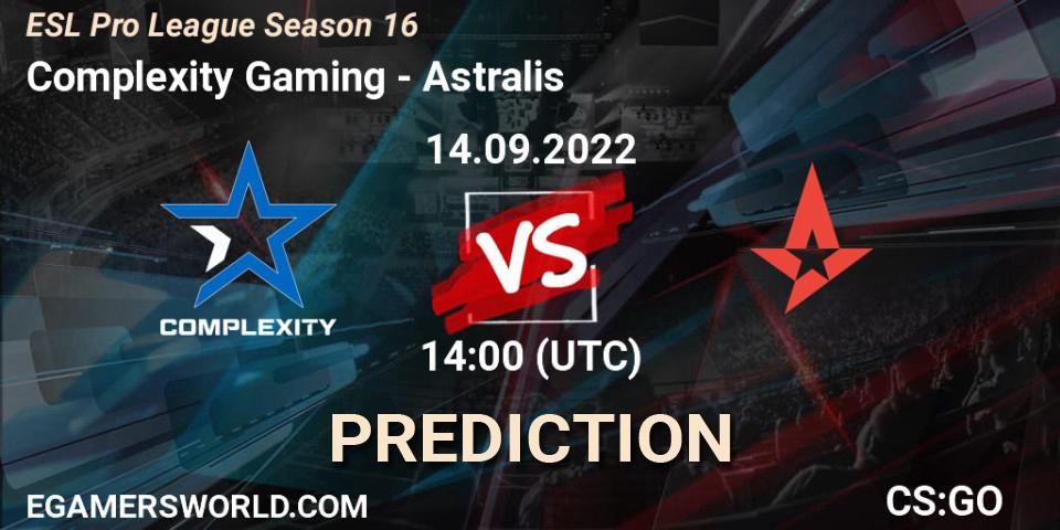 Pronóstico Complexity Gaming - Astralis. 14.09.2022 at 14:00, Counter-Strike (CS2), ESL Pro League Season 16