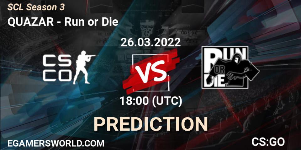 Pronóstico QUAZAR - Run or Die. 26.03.2022 at 18:10, Counter-Strike (CS2), SCL Season 3