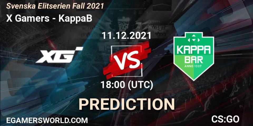 Pronóstico X Gamers - KappaB. 11.12.2021 at 19:45, Counter-Strike (CS2), Svenska Elitserien Fall 2021