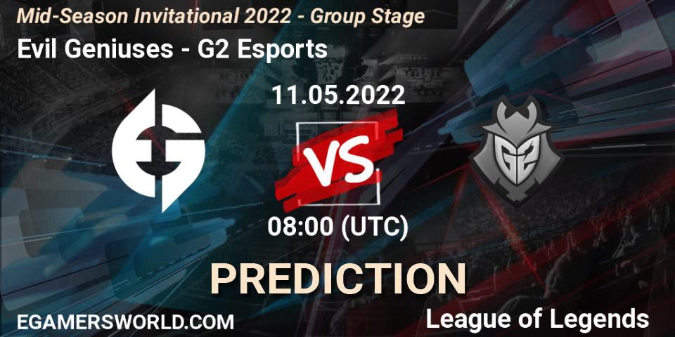 Pronóstico Evil Geniuses - G2 Esports. 14.05.2022 at 06:00, LoL, Mid-Season Invitational 2022 - Group Stage