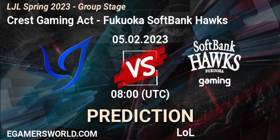 Pronóstico Crest Gaming Act - Fukuoka SoftBank Hawks. 05.02.23, LoL, LJL Spring 2023 - Group Stage