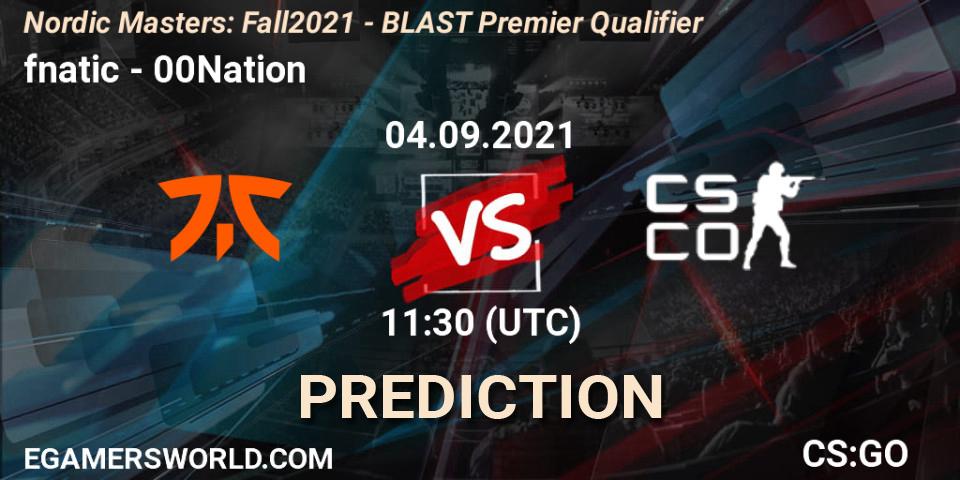 Pronóstico fnatic - 00Nation. 04.09.2021 at 11:30, Counter-Strike (CS2), Nordic Masters: Fall 2021 - BLAST Premier Qualifier