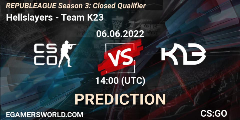 Pronóstico Hellslayers - Team K23. 06.06.2022 at 14:00, Counter-Strike (CS2), REPUBLEAGUE Season 3: Closed Qualifier