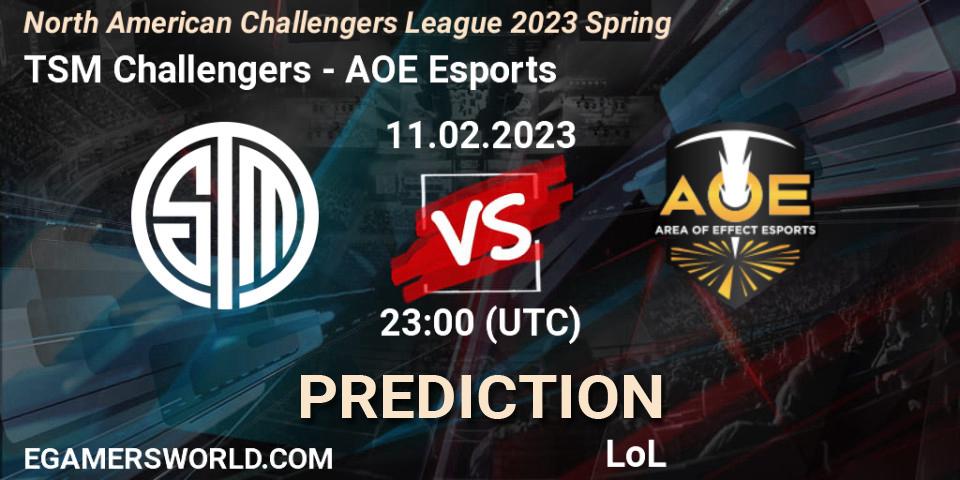 Pronóstico TSM Challengers - AOE Esports. 11.02.2023 at 23:15, LoL, NACL 2023 Spring - Group Stage