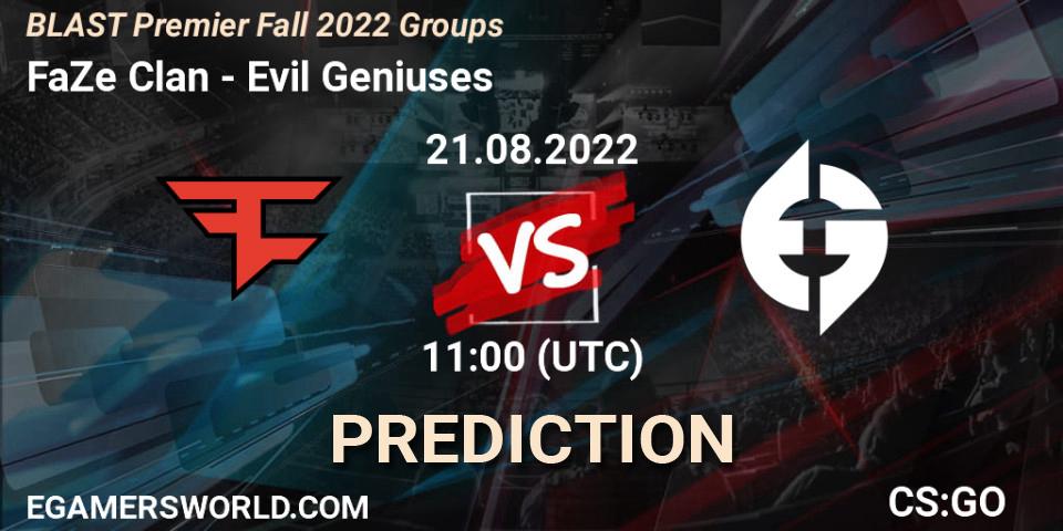 Pronóstico FaZe Clan - Evil Geniuses. 21.08.2022 at 11:00, Counter-Strike (CS2), BLAST Premier Fall 2022 Groups