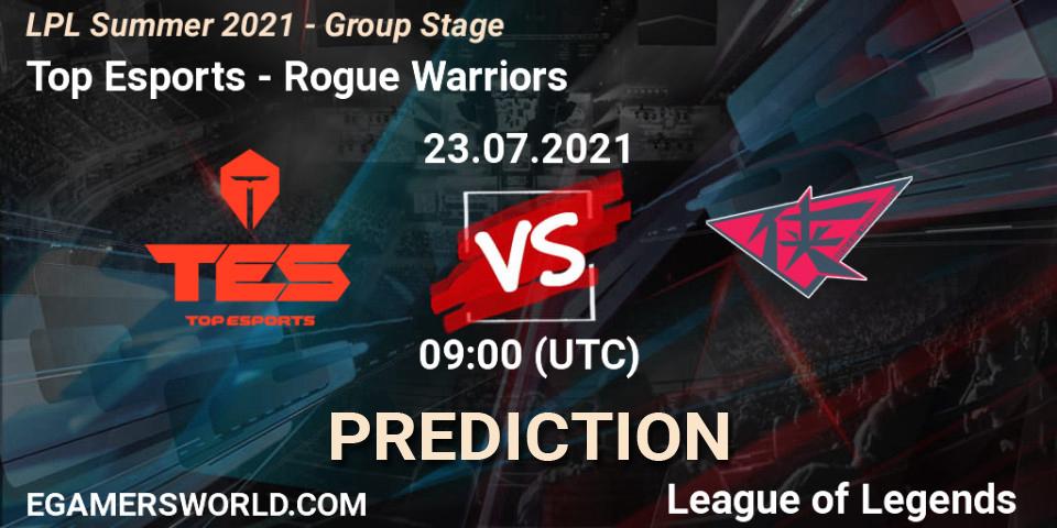 Pronóstico Top Esports - Rogue Warriors. 23.07.21, LoL, LPL Summer 2021 - Group Stage