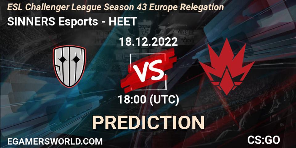 Pronóstico SINNERS Esports - HEET. 18.12.2022 at 18:00, Counter-Strike (CS2), ESL Challenger League Season 43 Europe Relegation