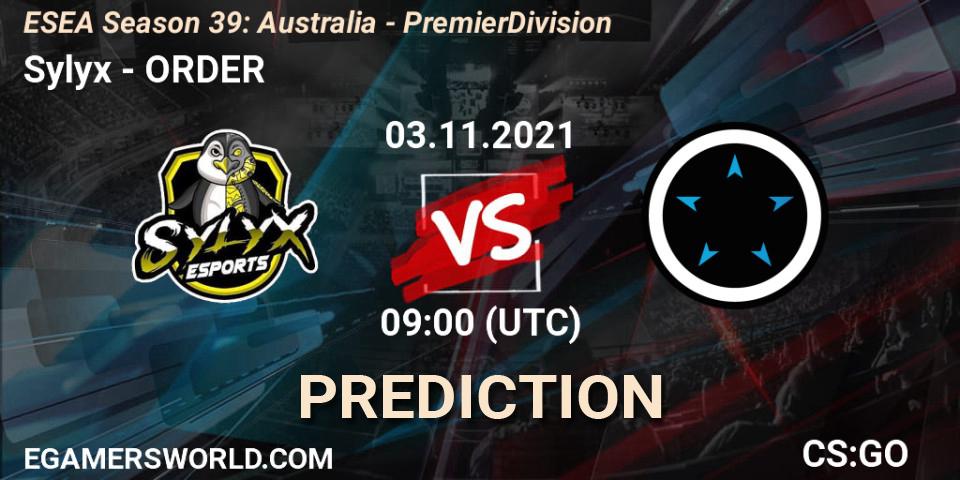 Pronóstico Sylyx - ORDER. 03.11.2021 at 09:00, Counter-Strike (CS2), ESEA Season 39: Australia - Premier Division
