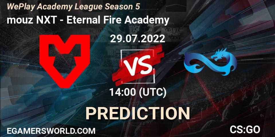 Pronóstico mouz NXT - Eternal Fire Academy. 29.07.2022 at 14:00, Counter-Strike (CS2), WePlay Academy League Season 5