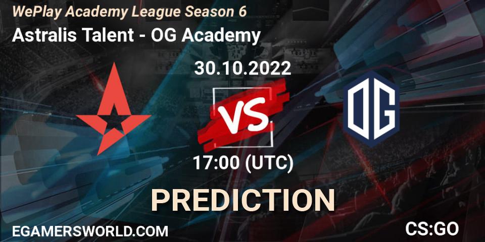 Pronóstico Astralis Talent - OG Academy. 30.10.2022 at 16:30, Counter-Strike (CS2), WePlay Academy League Season 6