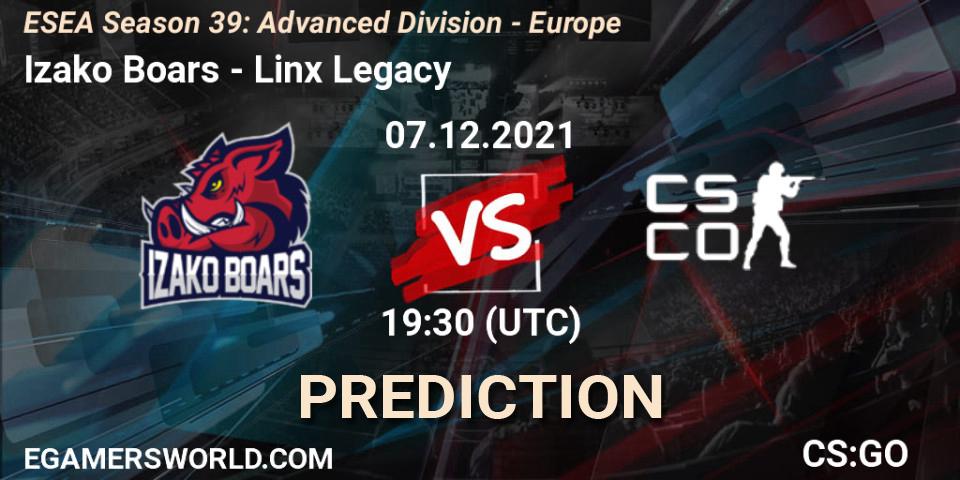 Pronóstico Izako Boars - Linx Legacy eSport. 07.12.21, CS2 (CS:GO), ESEA Season 39: Advanced Division - Europe