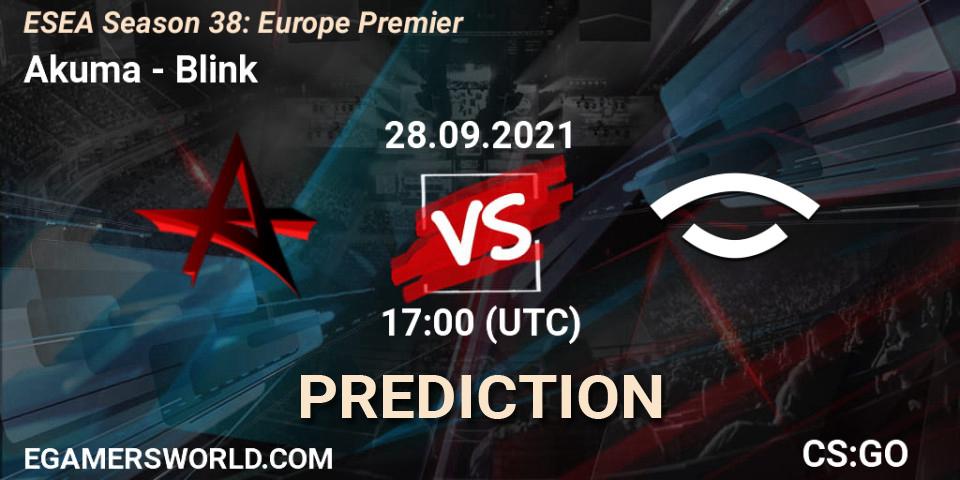 Pronóstico Akuma - Blink. 28.09.2021 at 17:00, Counter-Strike (CS2), ESEA Season 38: Europe Premier