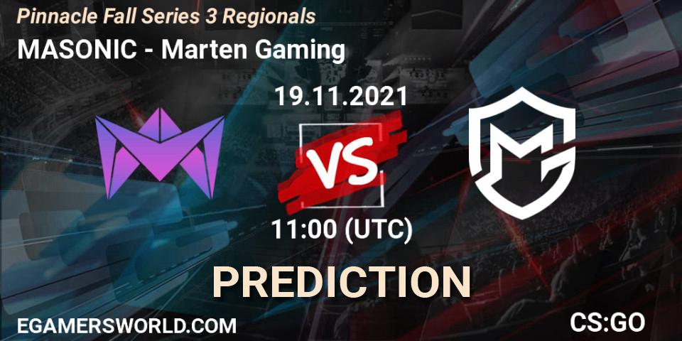 Pronóstico MASONIC - Marten Gaming. 19.11.2021 at 11:20, Counter-Strike (CS2), Pinnacle Fall Series 3 Regionals