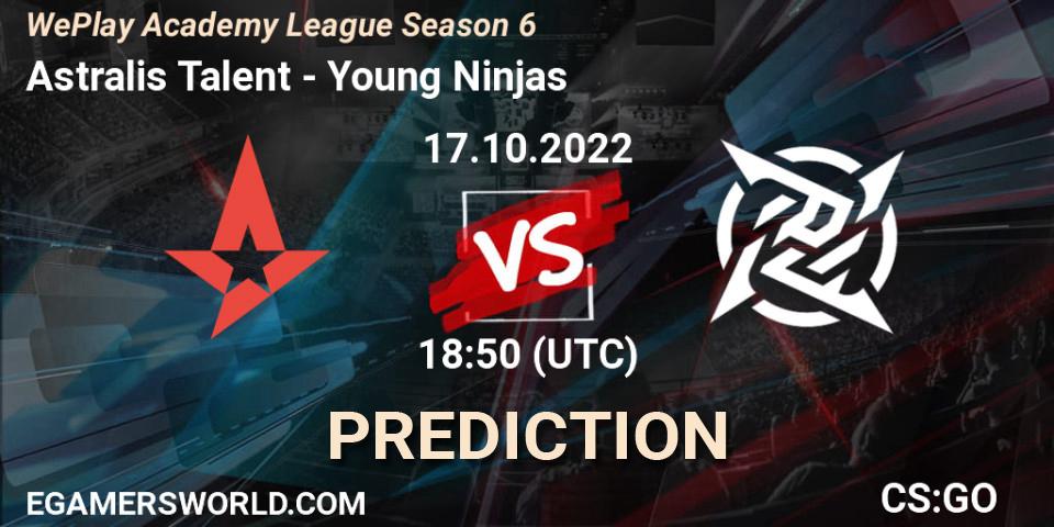 Pronóstico Astralis Talent - Young Ninjas. 17.10.2022 at 18:00, Counter-Strike (CS2), WePlay Academy League Season 6