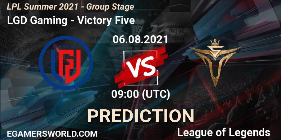 Pronóstico LGD Gaming - Victory Five. 06.08.2021 at 09:00, LoL, LPL Summer 2021 - Group Stage