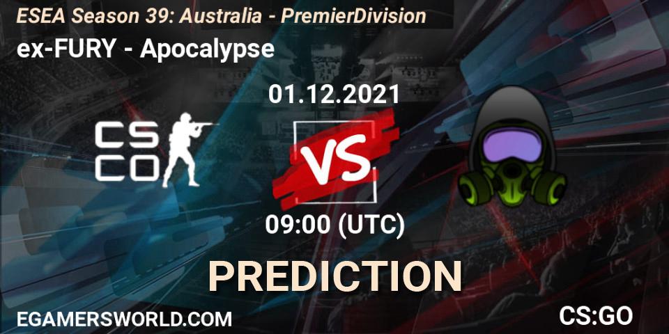 Pronóstico ex-FURY - Apocalypse. 07.12.2021 at 09:00, Counter-Strike (CS2), ESEA Season 39: Australia - Premier Division