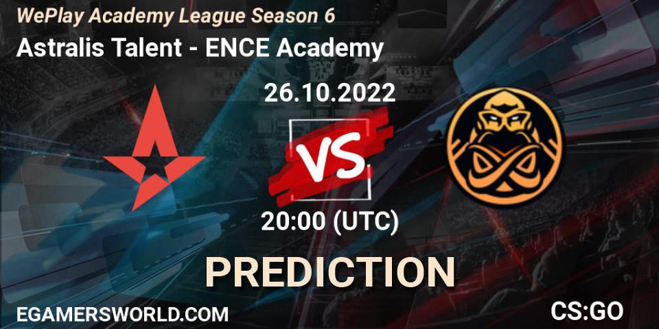Pronóstico Astralis Talent - ENCE Academy. 26.10.2022 at 20:35, Counter-Strike (CS2), WePlay Academy League Season 6