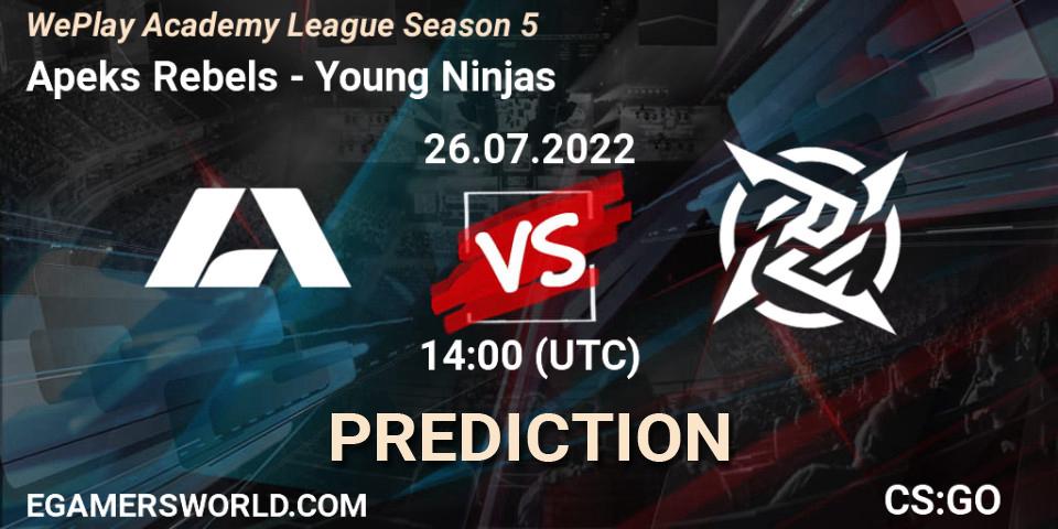 Pronóstico Apeks Rebels - Young Ninjas. 26.07.2022 at 14:00, Counter-Strike (CS2), WePlay Academy League Season 5