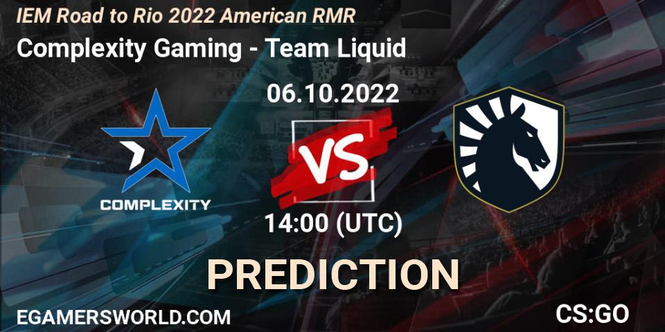Pronóstico Complexity Gaming - Team Liquid. 06.10.22, CS2 (CS:GO), IEM Road to Rio 2022 American RMR