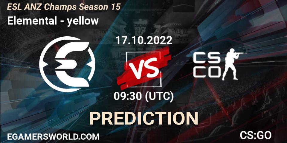Pronóstico Elemental - yellow. 17.10.2022 at 09:30, Counter-Strike (CS2), ESL ANZ Champs Season 15