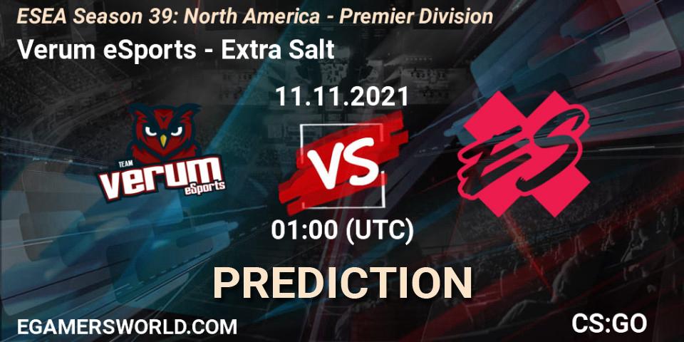 Pronóstico Verum eSports - Extra Salt. 11.11.2021 at 01:00, Counter-Strike (CS2), ESEA Season 39: North America - Premier Division
